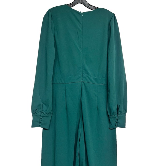 New Lulus Celebrating Romance Emerald Green Long Sleeve Wide Leg Jumpsuit - Picture 6 of 9